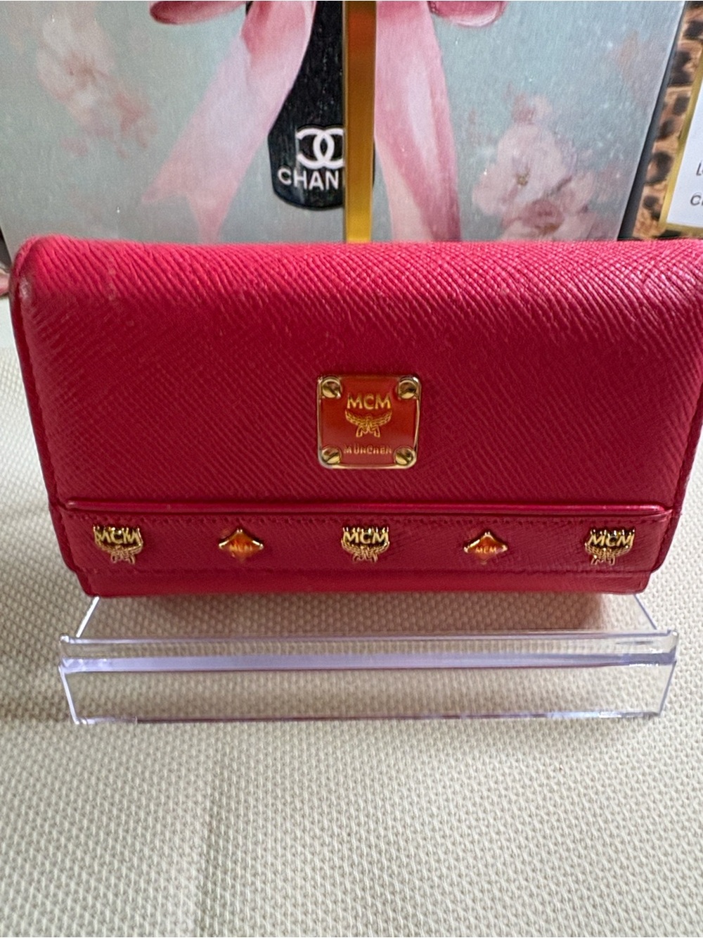 MCM Hot Pink Leather Trifold Wallet with Gold Hardware - Picture 2 of 10
